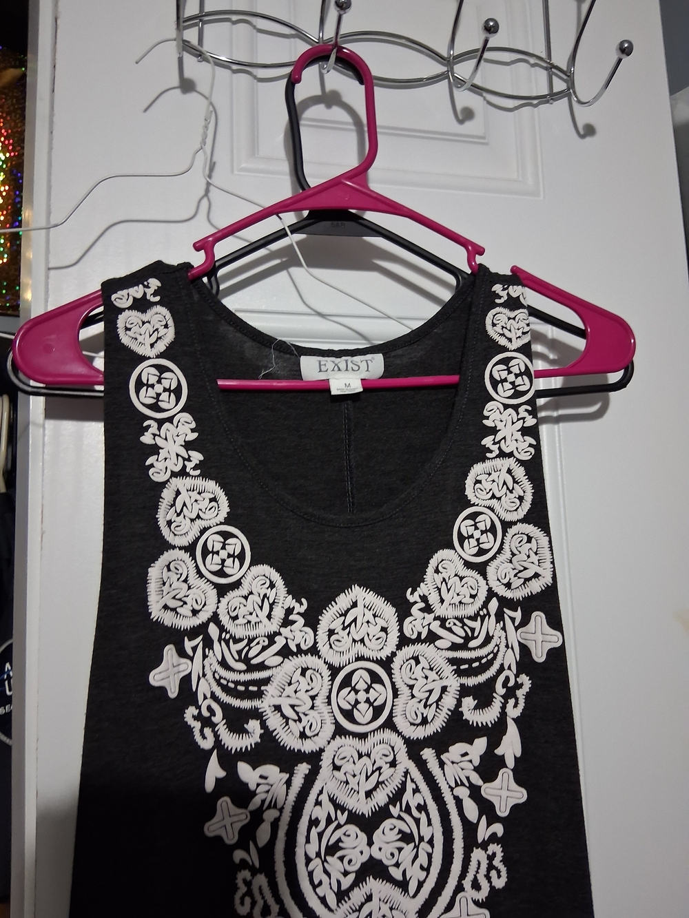 Exist Black Tank with White Embroidered-Inspired Print